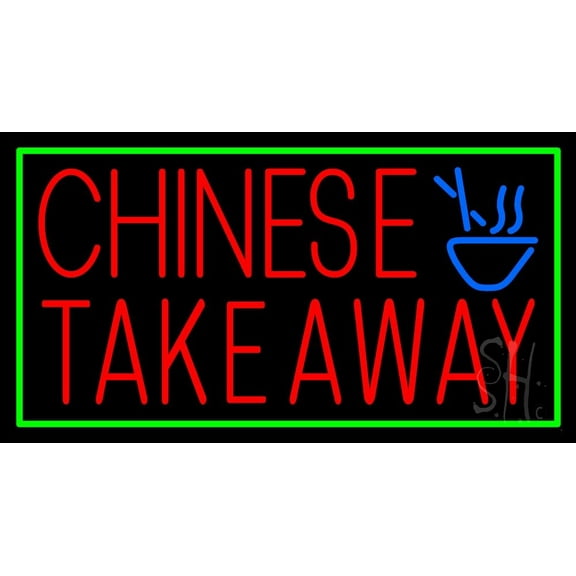 Chinese Take Away LED Neon Sign 13 x 24 - inches, Clear Edge Cut Acrylic Backing, with Dimmer - Bright and Premium built indoor LED Neon Sign for Bar decor.