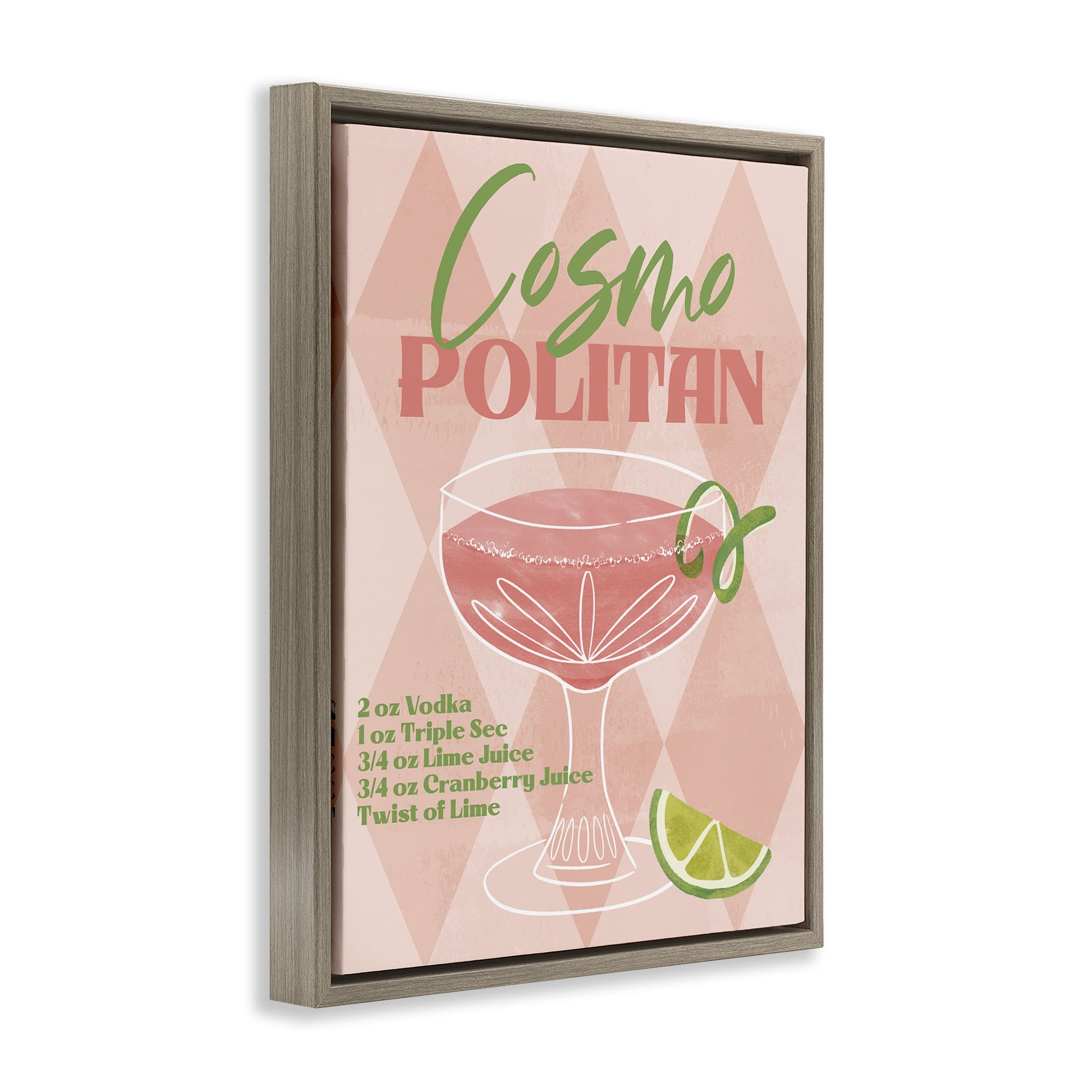 Stupell Industries Retro Cosmopolitan Recipe Food & Beverage Painting Brown Floater Framed Canvas Art Print Wall Art, 25 x 31