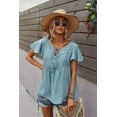 thumbnail image 1 of Tie Neck Half Button Flowy Short Sleeve Summer Blouse for Women, 1 of 3