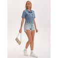 thumbnail image 3 of DARING DIVA Women's Short Sleeve Button Up Ripped Frayed Cropped Jean Jacket S Gray Blue, 3 of 7