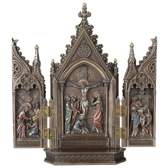 8.13 Inch Calvary Triptych Cold Cast Decorative Figurine, Bronze Color