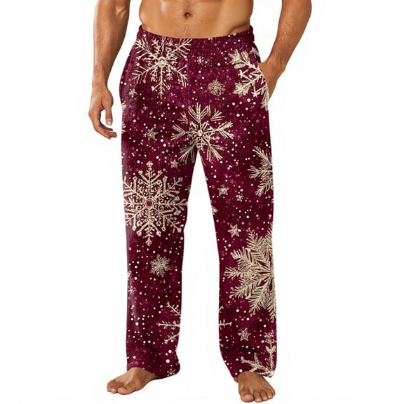 Hearthz Flannel Pajamas Pants for Men Christmas Men's Pajama Bottoms Winter Warm Plush Fluffy Mens Sleep Pants with Pockets