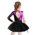 thumbnail image 2 of TiaoBug Kids Girls Ballet Dance Outfits Sparkle Long Sleeve Leotards with Tutu Skirt Figure Skating Performance Costume Purple&Black 6, 2 of 7