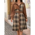 thumbnail image 4 of Osfvolr Women'S Long Sleeve Plaid Pattern Tunic Tops Shirt Retro Style Casual Dress Brown L, 4 of 8