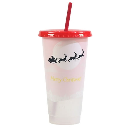 

VEAREAR 710ml Straw Cup with Lid Single-layer Christmas Magical Color Changing on Cold Cup for Trip