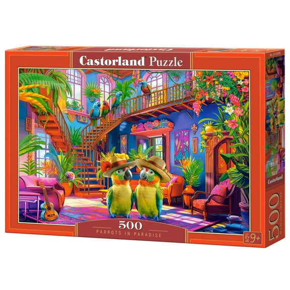 500 Piece Jigsaw Puzzle, Parrots in Paradise, Tropical interior, Colorful puzzles, Animal puzzles, Adult Puzzle, Castorland B-53995