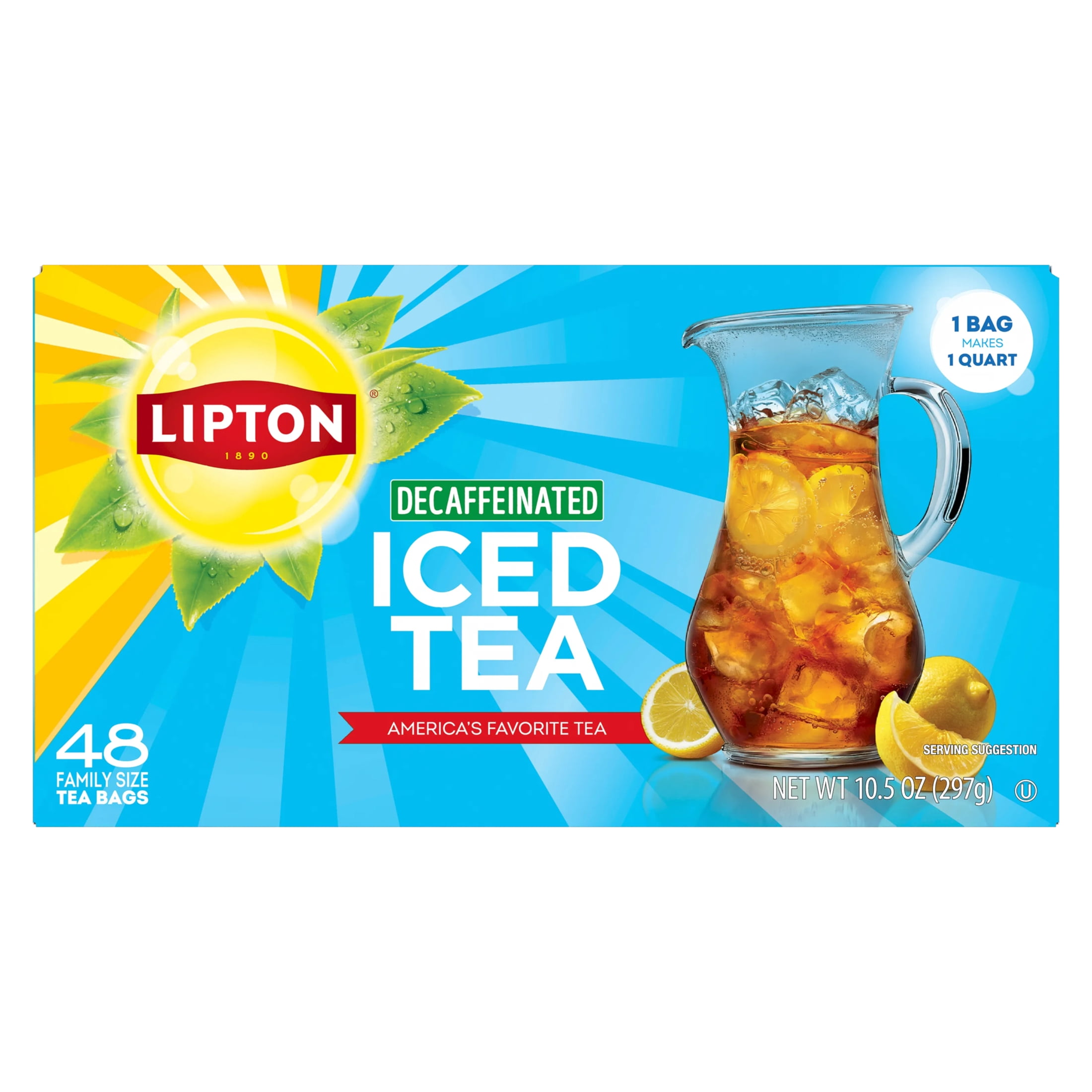 Lipton Decaffeinated Black Tea, Family Size Tea Bags, 48 Count, Pack of 6