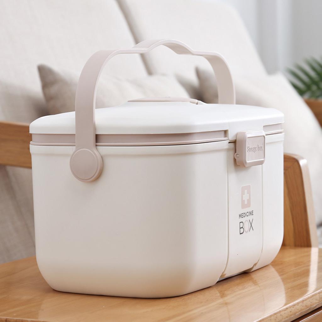 Household Large Capacity Medicine Storage Box with Small for Pill Organizer Handle Double Layer Removable Tray First Aid