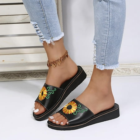 

Summer Ladies Sandals Casual Women s Shoes Lightweight Sunflower Embroidered Slippers