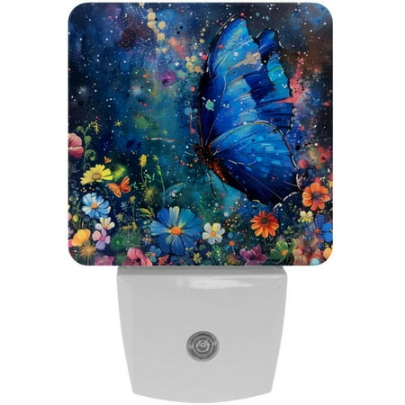 

itdsatrgt 2 Pack Blue Butterfly Dances Flowers Plug in LED Night Light Auto Sensor Dusk to Dawn Decorative Night for Bedroom Bathroom Kitchen Hallway Stairs Hallway Baby s Room Energy Saving