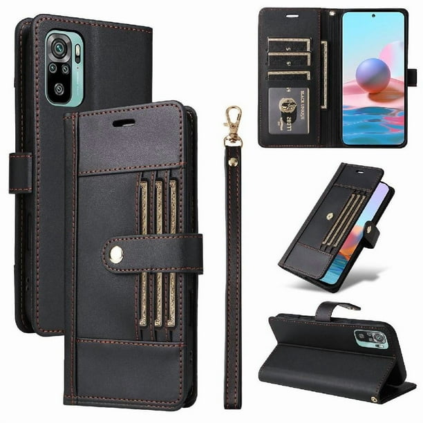 FOXDOCK Funda tipo Cartera para Xiaomi Redmi Note 10 4G – Cubierta de Cuero PU con Múltiples Ranuras, Bolsillo para Efectivo y Correa de Muñeca