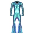thumbnail image 4 of Lejafay Men's 70s Disco Outfit Lapel V Neck Flare Sleeve with Bottom Pants Jumpsuit Hippie Rompers Blue M, 4 of 7