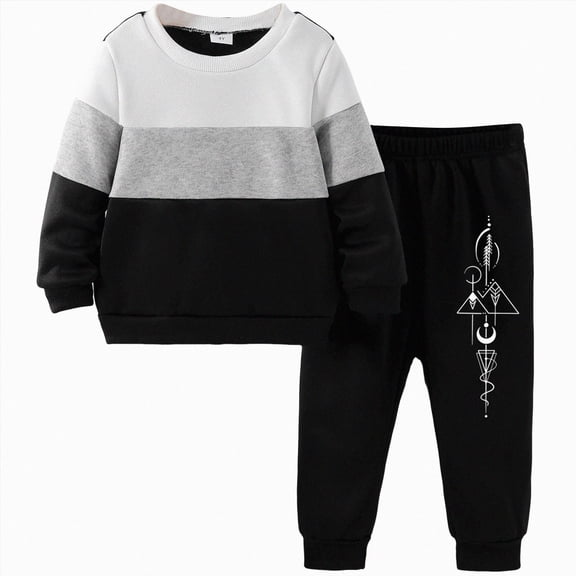 felwors Kid Toddler Boy Clothes Color Block Sweatshirt and Casual Pants 2Pcs Boys Fall Winter Outfits (Dark Gray,5-6 Years)