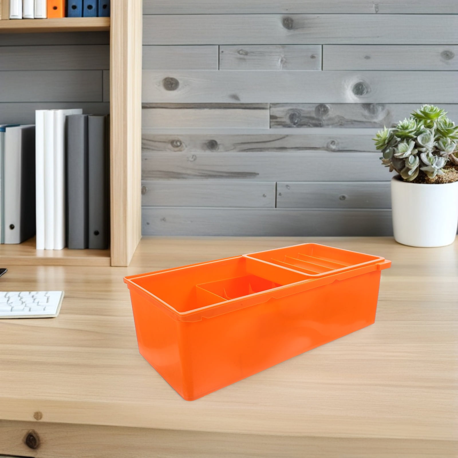 KALLORY Under Desk Storage Organizer, Orange ABS Multi-Drawer Box, Space-Saving Design, Quick Access Desktop Storage Solution
