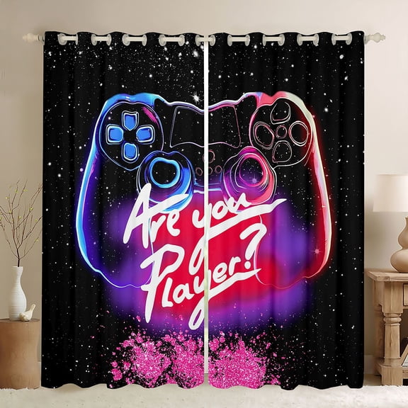 Homewish Teens Colorful Gamepad Black Out Curtains,Modern Gamer Curtains Pack of 2 (42x63 Each),Pink Glitter Print Bedroom Curtains For Boys Kids,Ultra Soft Home Decor