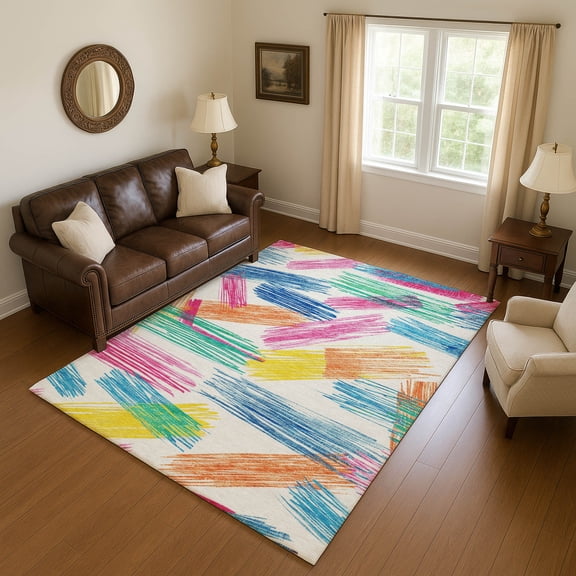 Addison Rugs Mayfield Premium Machine Washable Transitional Stripes White Rectangle Rug, 10' X 14' Machine Washable Transitional Stripes White Oversized Sherpa Throw Blanket