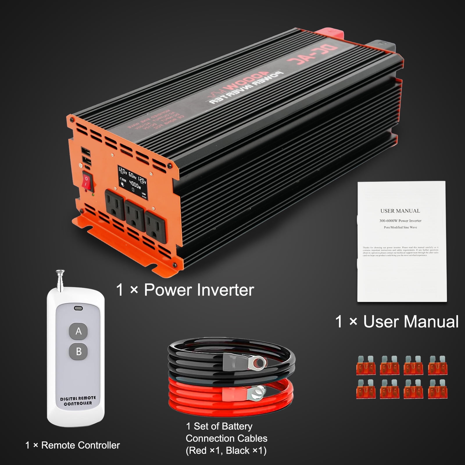 4000 Watt Power Inverter 12V DC to 110V/120V AC Converter Car Inverter with LCD Display