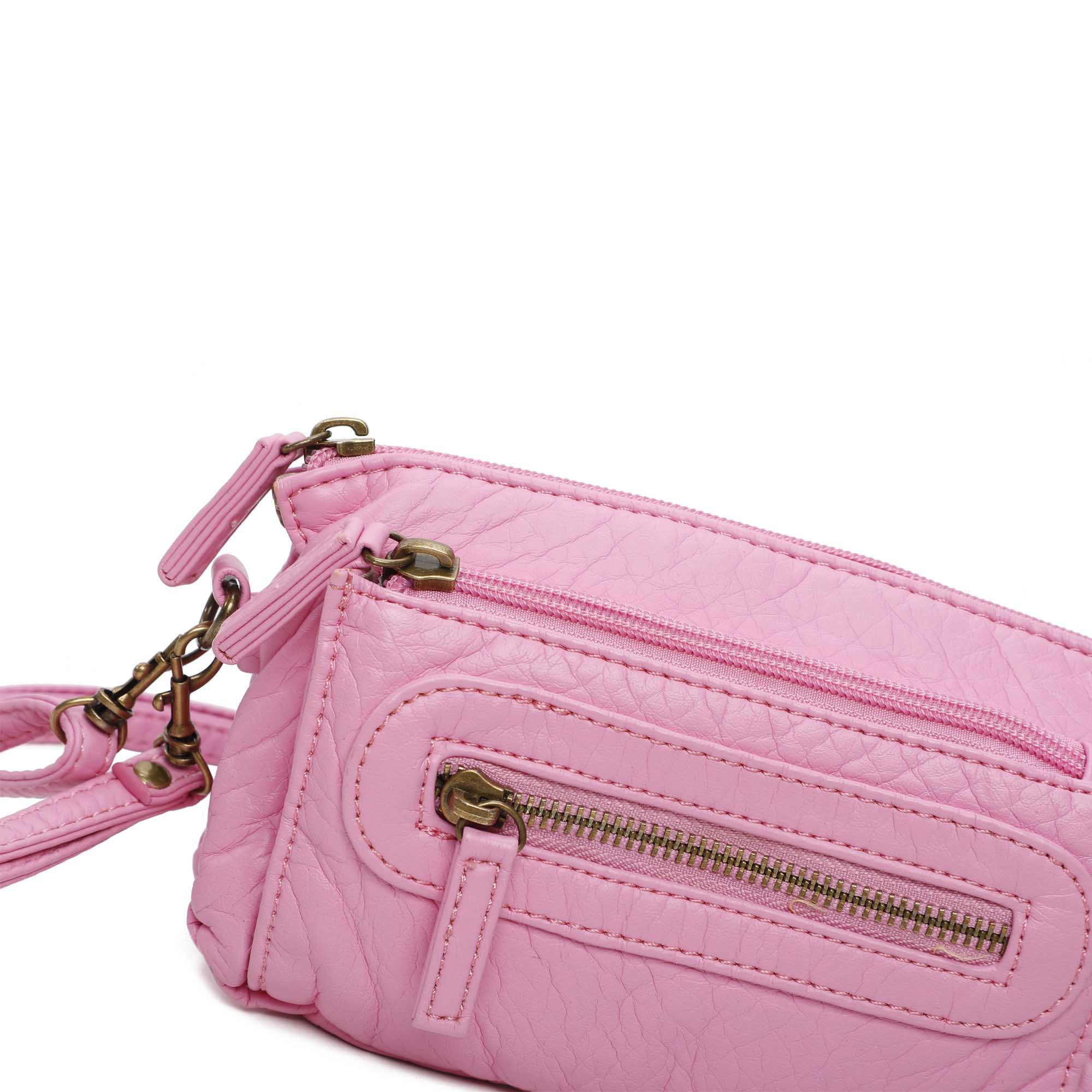 The Anita Women Wristlet Multi Functional Crossbody Soft Vegan Leather Bag by Ampere Creations - Bubble Gum Pink