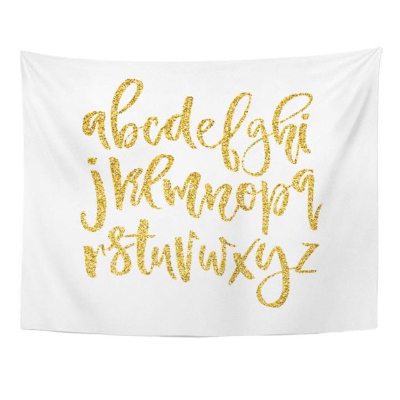 ZEALGNED Gold Golden Alphabet Unique Brushed Letter Sparkle Script Brush ABC Wall Art Hanging Tapestry Home Decor for Living Room Bedroom Dorm 51x60 inch