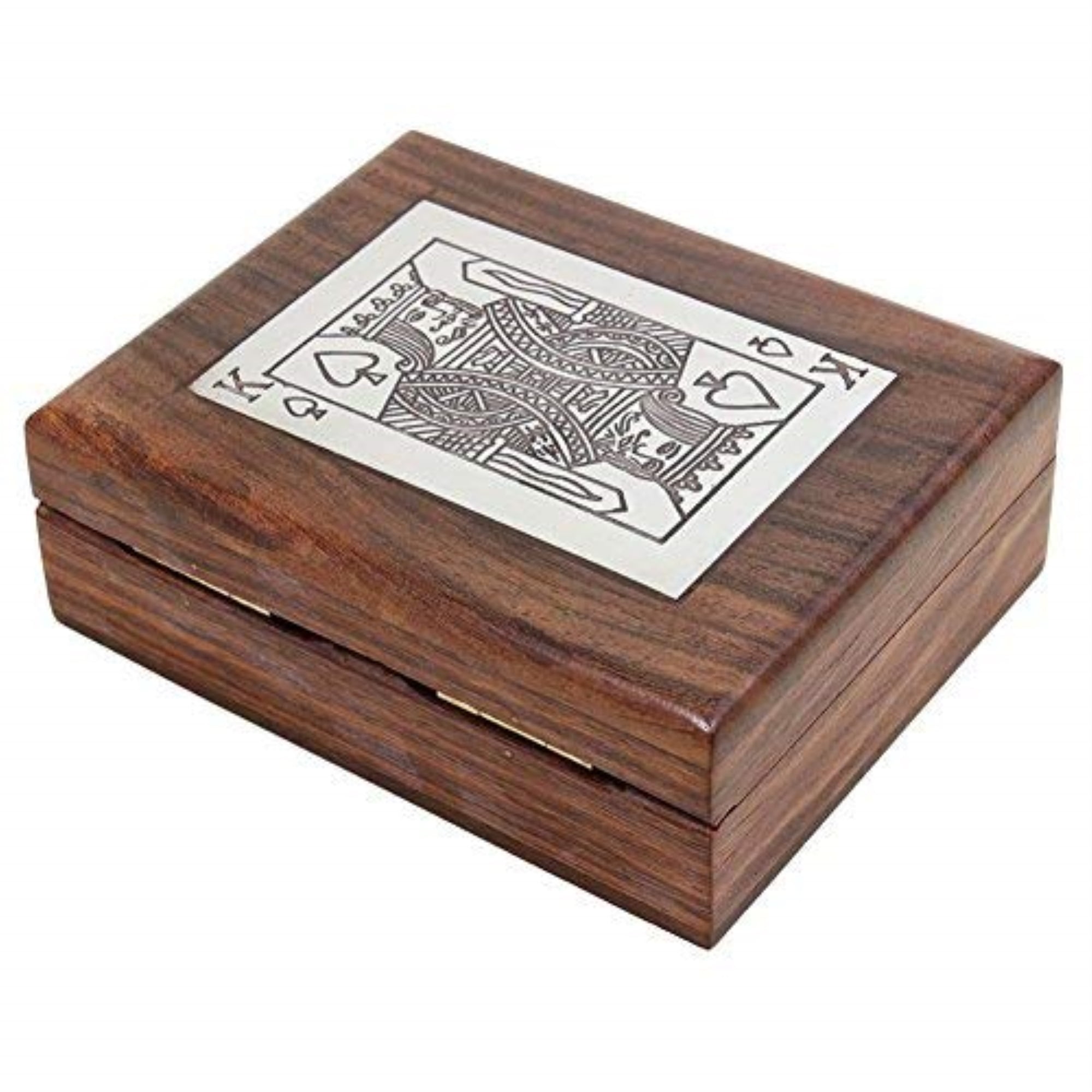 Wooden Box Playing Card Holder Decorative Brass Inlay Deck of Card Holder Box 4" 