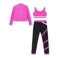 thumbnail image 4 of Sxiwei Kids Girls 3pcs Sports Set Dance Crop Tops and Yoga Tights Pants Long Sleeve Zipper Sweatshirt Hot Pink 10, 4 of 5