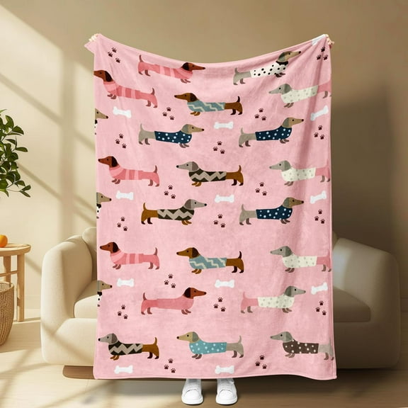 [Angel's Bazaar] [60x50inch] Dachshund Dog Blanket, Cozy Flannel Throw with Cute Sausage Dogs, Soft Lightweight for Bed, Sofa, Office, Travel, Perfect Gift, Flannel Blankets