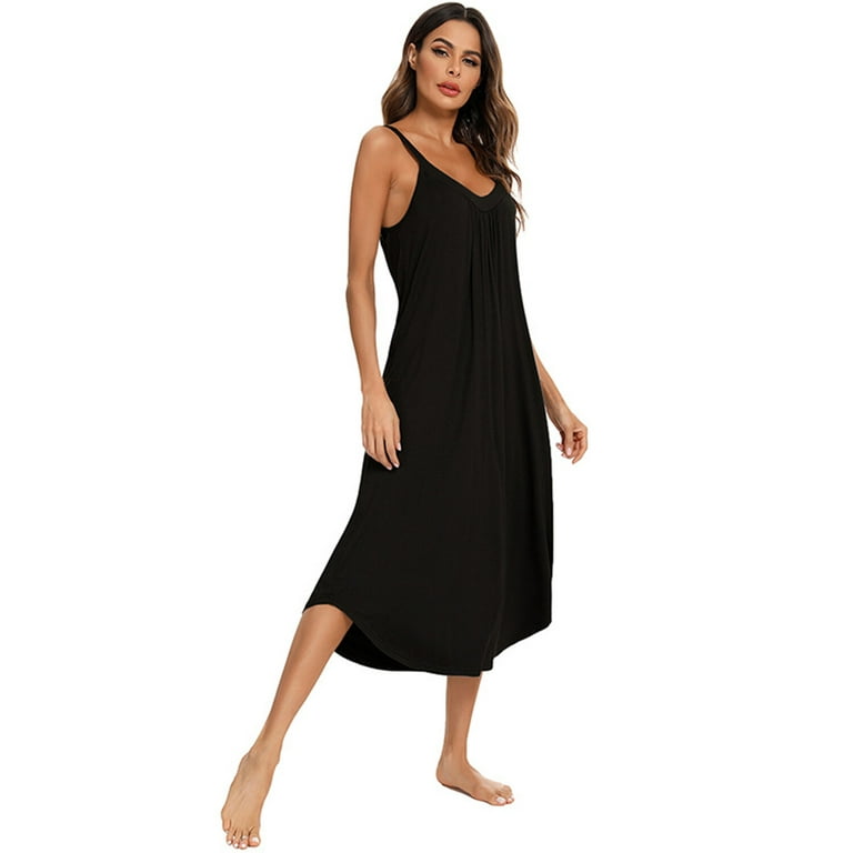 Nightgown with Built in Bra Sexy Full Slips Sleepwear Summer Sleeveless  Nightshirt Chemise Lounge Dresses for Women
