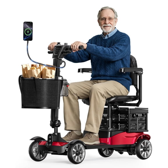 Biqissi 4 Wheels Mobility Scooter for Seniors, Mobility Scooter with Removable Battery, Airline Approval, 15MI, Red