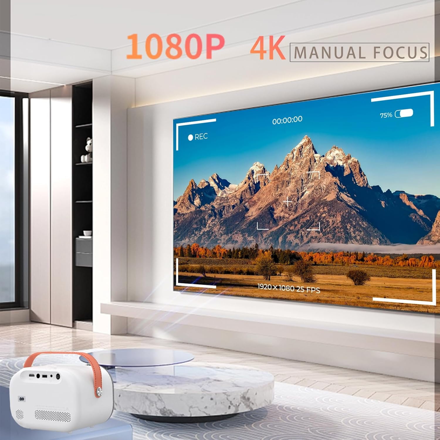 4K+ Home Projector with Direct WiFi,Bluetooth Mobile Projection,Built-in Speaker,Outdoor Compatible,SUN700