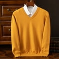 thumbnail image 4 of ZHaobin 2024 men's V-neck 100% pure wool plus size loose casual sweater thickened Hugh knitted sweater top In autumn and winter (Camel,XL 150-170), 4 of 7