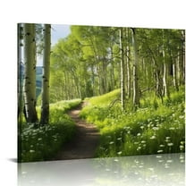 Fenyluxe Forest Wall Canvas Artwork Nature Tree Trail Path Landscape Wall Hanging Morning Sunshine Through Green Tree for Home Office Indoor and Outdoor Decor Canvas Wall Art Print 20x16in