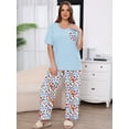 thumbnail image 2 of SHOWMALL Women's Plus Size Loungewear Set Orange Blue Floral Bloom 5X 2 Piece Pajama Set Sleepwear for Spring Summer Fall, Short Sleeve Top and Printed Long Pants with Side Pockets, 2 of 7
