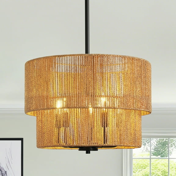 Woven Hemp Rope 5-light Pendant Light Hanging Fixture for Living Room Dining Room and Bedroom