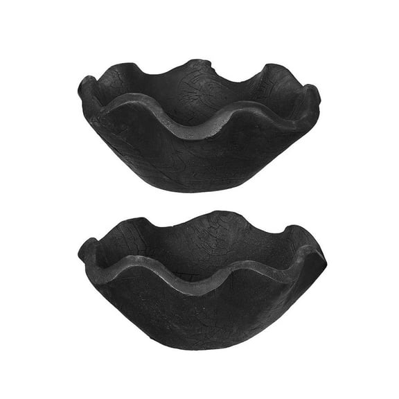 A&B Home Set of 2 Decorative Black Ruffle Teak Bowl 8.7" x 8.7" x 3.9"
