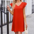 thumbnail image 7 of QUYUON Womens Summer Mini Dresses Casual Ruffle Short Sleeve V-Neck Short Dress Solid Color Comfy Loose A-Line Club Party Dress Sleepwear Dress Loungewear Nightshirts Nightgowns Style D-6737 Orange M, 7 of 7