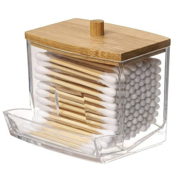 7 Oz Cotton Swab Pads Holder - Organize And Store Cotton Buds In Style With Wood Lids - Perfect For Bathroom And Apothecary Jars