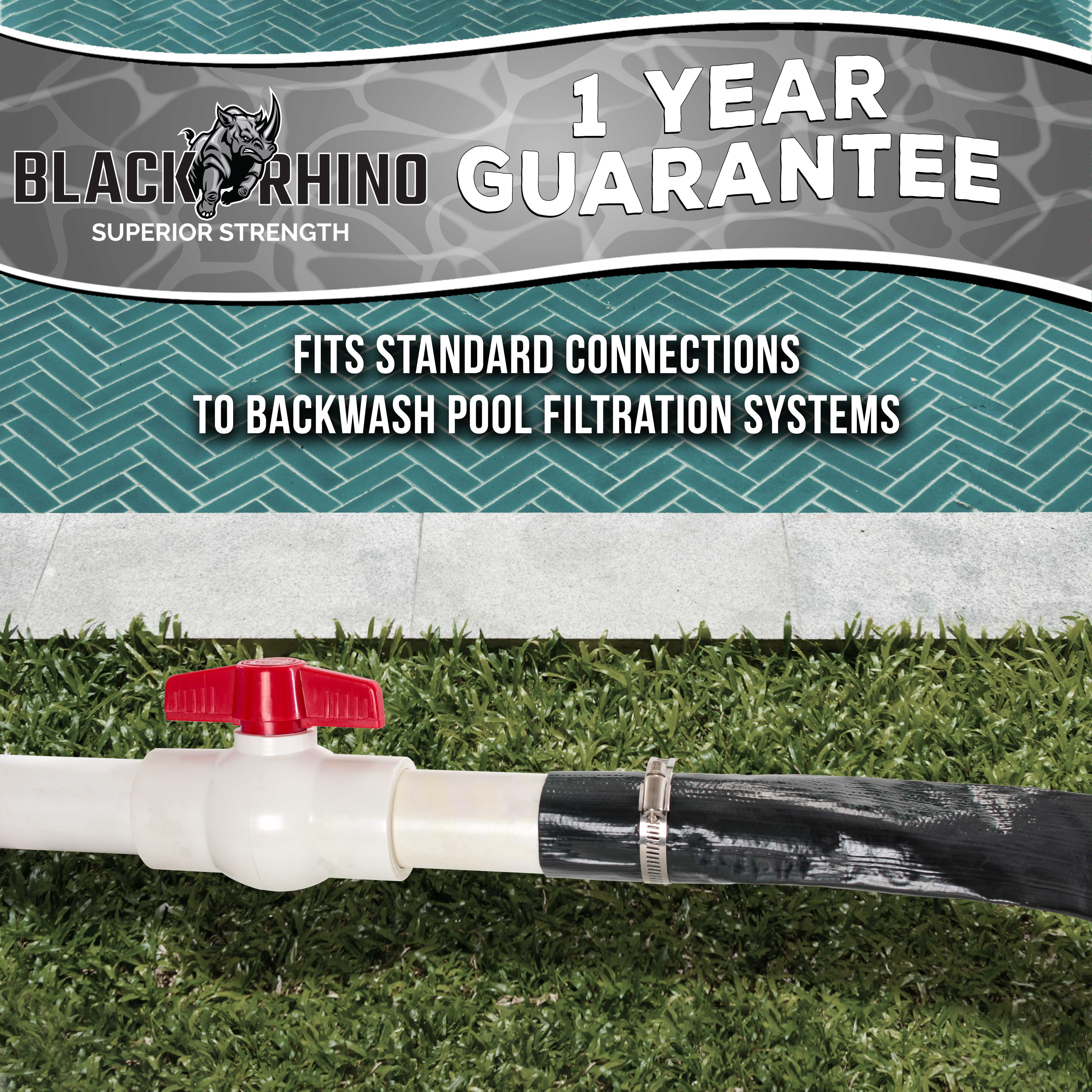 U.S. Pool Supply Black Rhino 1-1/2" x 25' Pool Backwash Hose with Hose Clamp - Extra Heavy Duty Superior Strength, Thick 1.2mm (47mils) - Weather Burst Resistant - Drain Clean Swimming Pools