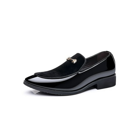 

Ferndule Mens Leather Shoe Pointed Toe Loafers Faux Suede Dress Shoes Non Slip On Flats Party Fashion Lightweight Black 9