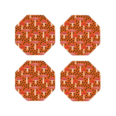 

Pofeuu Forest Mushrooms Print Coasters for Drinks 4Pack PU Leather Coasters Bar Drink Coasters for Tabletop Protection Furniture from Damage-Octagon