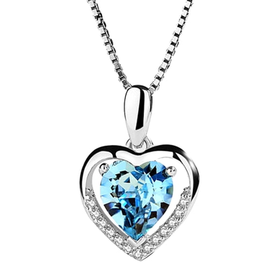 Necklaces for Womennecklaces & Pendants Silver Heart Crystal Stone Pendant Chain Necklace Womens Jewellery (Blue )