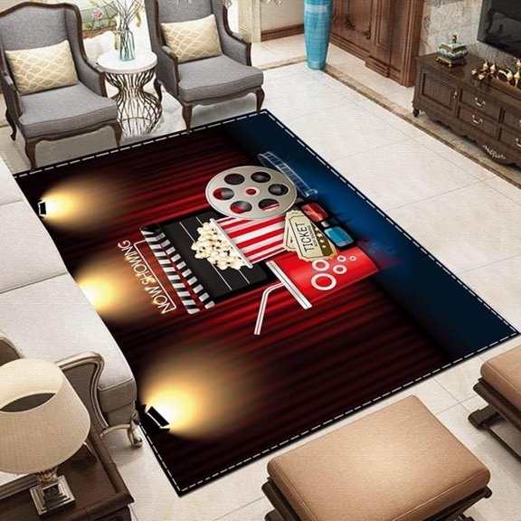 Movie Room Theater Area Rug, Home Entertainment Theme Non Slip Decoration Rugs, Easy Care Stain Resistant Carpet For Indoor Living Room Bedroom Office Decor Mat 1x2ft