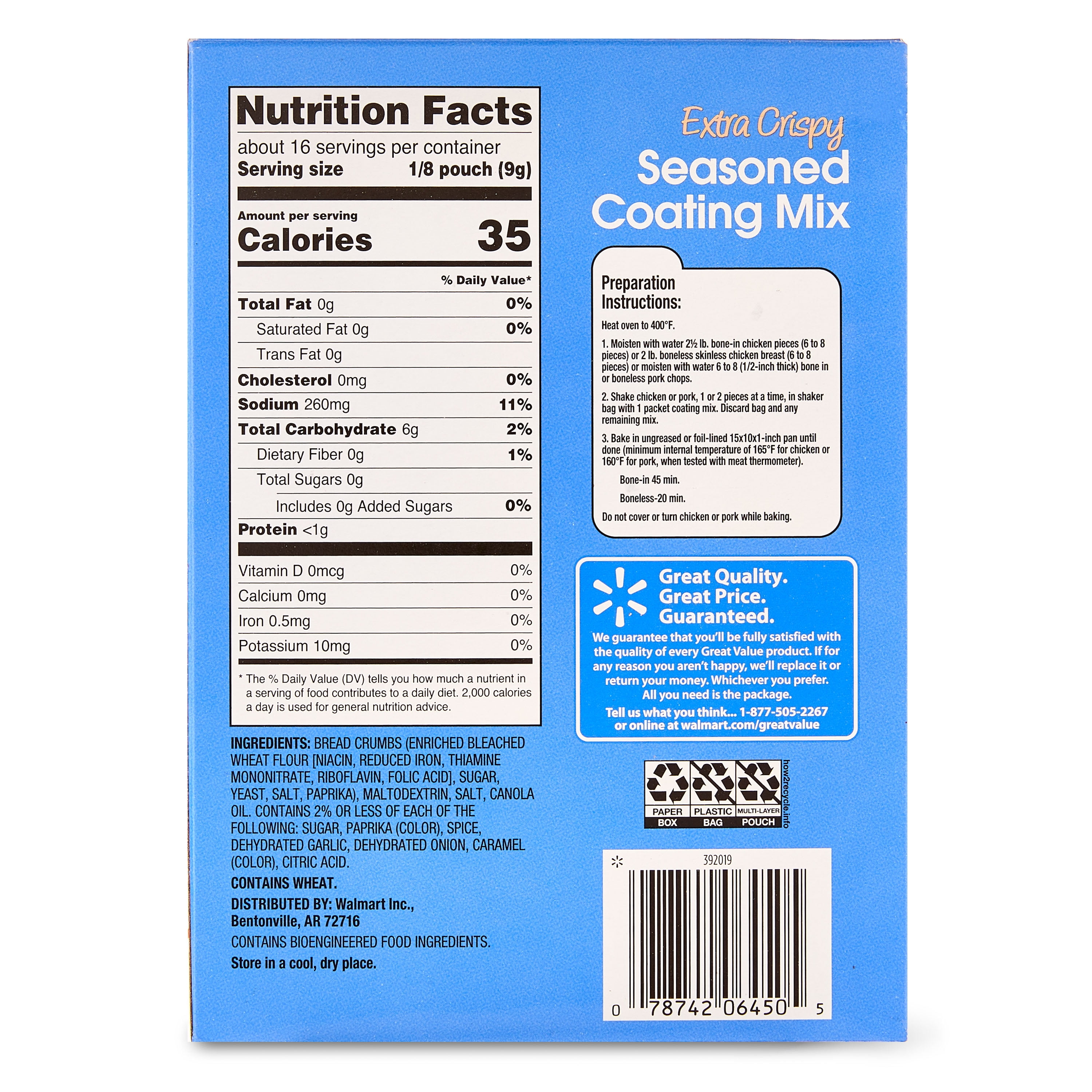 Great Value Extra Crispy Seasoned Coating Mix, 5 oz