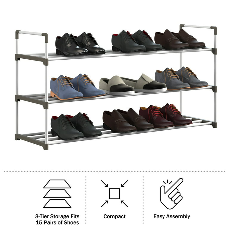 Home-Complete 3 Tier Shoe Rack for 15 Pairs White