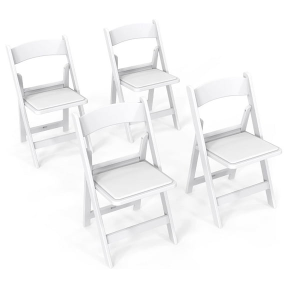 Plastic Folding Chair with Padded Seat, Resin Foldable Chairs with Soft Cushion, Comfortable and Sturdy, Suitable for Indoor and Outdoor, Parties, Weddings, Events, White, 4 Pack