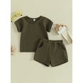 thumbnail image 2 of FEORJGP Kids Boys Basic Shorts Set Toddler Short Sleeve T-shirt Crew Neck Shirt Solid Color Tops with Elastic Waist Shorts Infant Boy Loose Casual Summer Outfit, 2 of 9