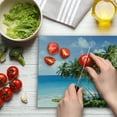 thumbnail image 3 of Travel Cutting Board, Caribbean Island Overlook with Palm Tree and Ocean Exotic Travel Destination Print, Decorative Tempered Glass Cutting and Serving Board, Large Size, Cream Blue, by Ambesonne, 3 of 5