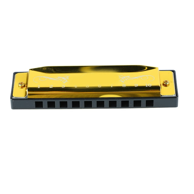 Armónica 10 agujeros 20 Tune C Key Bling Bling estándar profesional con Estuche para niños principiantes oro
