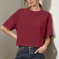 thumbnail image 5 of Hurxie Women Half Sleeve Cropped T-Shirts Drop Shoulder Round Neck Crop Tops Casual Summer Solid Color Basic Tees Wine,XL, 5 of 6