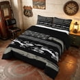 thumbnail image 2 of Manfei RetroCamo American Flag Queen Comforter Set,Fourth of July Comforter Sets Queen, Black Gray White, Black Reversible 3pcs, 1 Comforter and 2 Pillowcases, 2 of 6