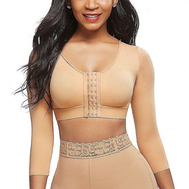 Womens Shapewear 3/4 Sleeve Arm Shaper Front Closure Compression Bra Post Surgery Posture Corrector Tank Top